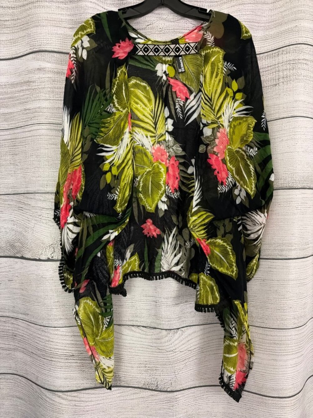 Express Tropical Floral Print Poncho/Coverup OS